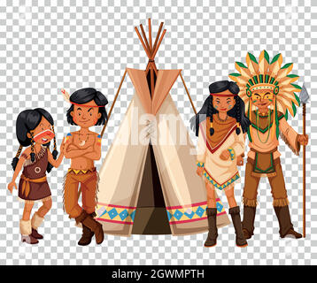 Famille et tipi d'origine américaine Illustration de Vecteur