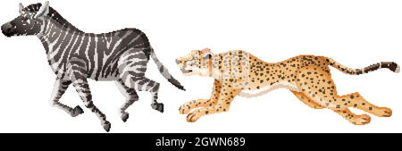 Cheetah pourchassant de zébrures sur fond blanc Illustration de Vecteur