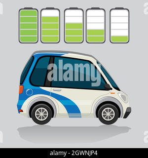 Voiture électrique et niveaux de batterie Illustration de Vecteur