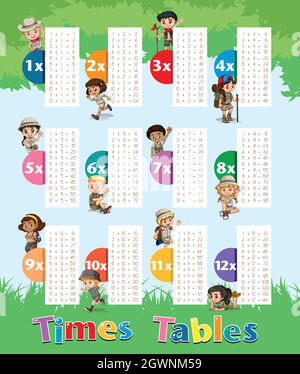 Tableau des horaires avec les enfants dans le parc Illustration de Vecteur