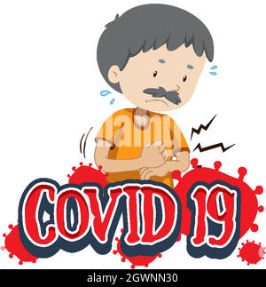 Modèle d'affiche Covid 19 avec homme malade Illustration de Vecteur