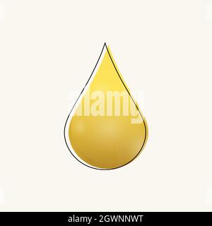 Goutte d'huile dorée isolée sur fond blanc. Concept de goutte d'huile d'olive ou d'huile d'or de carburant. Panneau jaune et noir liquide. Vecteur. Illustration de Vecteur