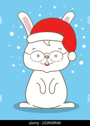 Carte de Noël mignonne avec un lapin blanc de dessin animé Illustration de Vecteur