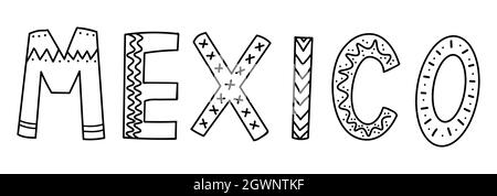 Mexique, logo décoré, lettrage. Bannière Fiesta et affiche. Slogan mexicain. Culture nationale. Élément de conception pour carte postale, Web. Illustrateur vectoriel Illustration de Vecteur