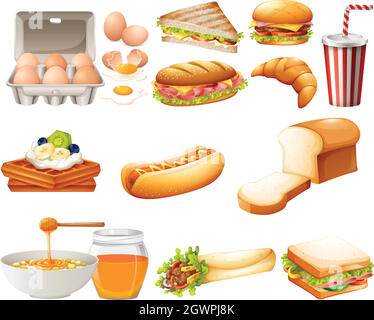 Ensemble de nourriture avec différents types de repas Illustration de Vecteur