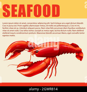 Affiche alimentaire avec fruits de mer et texte Illustration de Vecteur