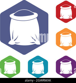 Sac de farine complète icons set Illustration de Vecteur