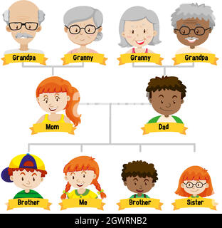 Schéma montrant l'arbre de famille de trois générations Illustration de Vecteur