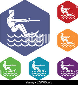 Le ski nautique homme icons set Illustration de Vecteur