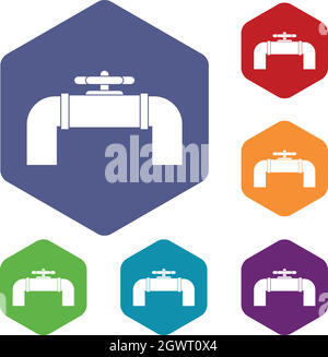 Vanne de canalisation industrielle icons set Illustration de Vecteur