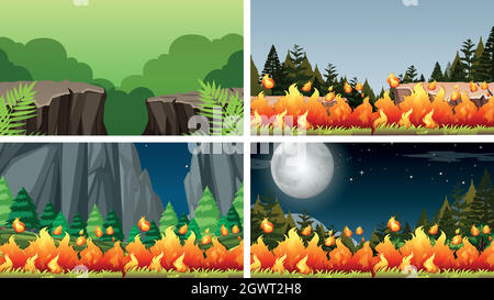 Ensemble de scènes dans le cadre de la nature Illustration de Vecteur