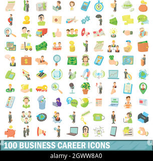 Carrière d'affaires 100 icons set, cartoon style Illustration de Vecteur