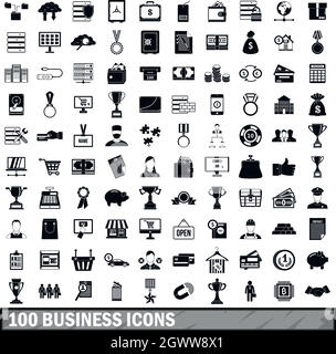 100 business icons set, le style simple Illustration de Vecteur