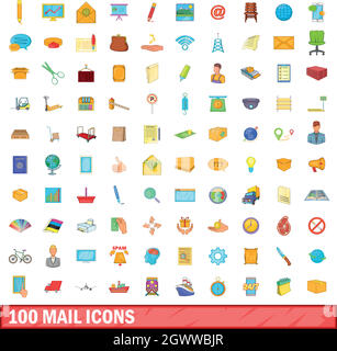 100 mail icons set, cartoon style Illustration de Vecteur