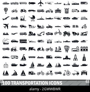 100 transportation icons set dans un style simple Illustration de Vecteur