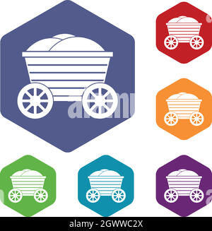 Vintage wooden cart icons set Illustration de Vecteur