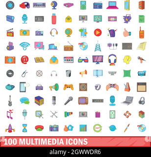 100 multimedia icons set, cartoon style Illustration de Vecteur