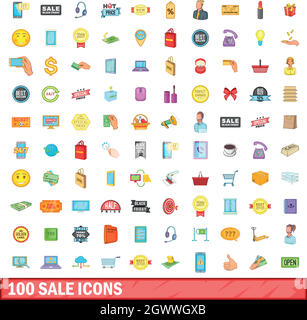 Vente 100 icons set, cartoon style Illustration de Vecteur