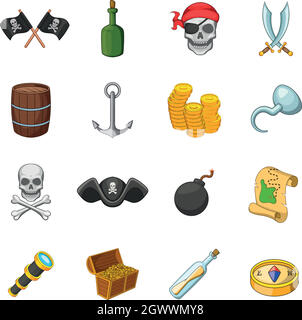 Symboles de la culture pirate icons set, cartoon style Illustration de Vecteur