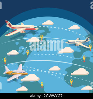 Concept logistique global Aviation, cartoon style Illustration de Vecteur