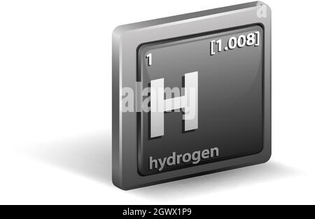 Élément chimique hydrogène. Symbole chimique avec numéro atomique et masse atomique. Illustration de Vecteur