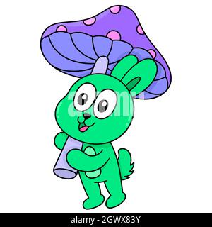 mignon lapin de dessin animé portant des champignons Illustration de Vecteur