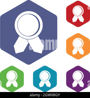 Badge cercle rubans wih icons set Illustration de Vecteur