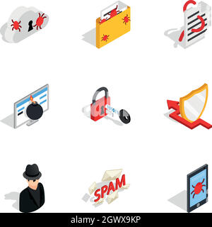 Les icônes de sécurité Internet, style 3D isométrique Illustration de Vecteur