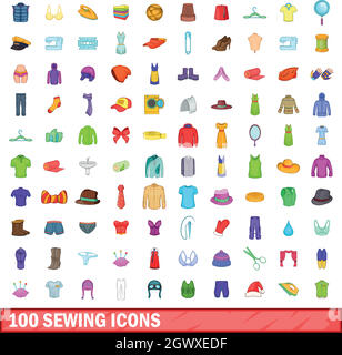 100 kit de couture, style cartoon Illustration de Vecteur