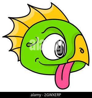 émoticône de tête de caméléon avec le visage mignon qui dépasse de sa langue Illustration de Vecteur