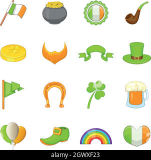 Articles Saint Patrick, cartoon style icons set Illustration de Vecteur