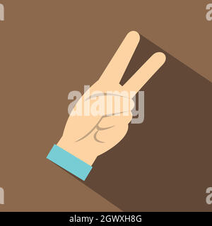 Deux doigts levés, icône geste style plat Illustration de Vecteur