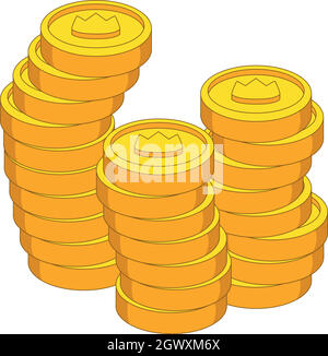 Des piles de pièces de monnaie à l'icône de la couronne, style cartoon Illustration de Vecteur