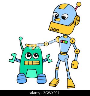 deux robots, grands et petits, se font des amis les uns avec les autres Illustration de Vecteur