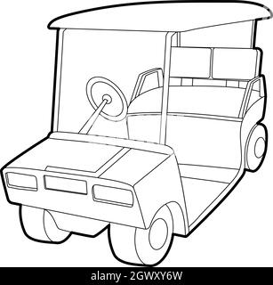 L'icône de voiture de golf style du contour, Illustration de Vecteur