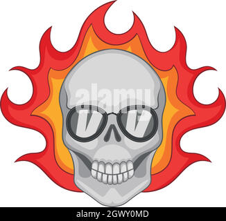 Flaming skull, icône de style cartoon Illustration de Vecteur