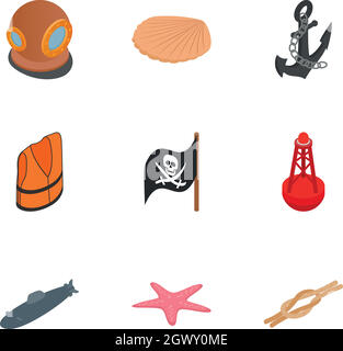 Icons set pirate, style 3D isométrique Illustration de Vecteur