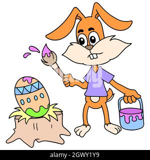 lapin créatif décorant des œufs pour célébrer pâques Illustration de Vecteur