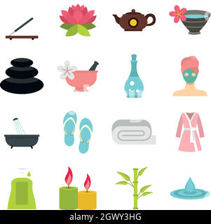 Traitements Spa télévision set icons Illustration de Vecteur