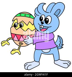 le lapin porte un œuf coloré pour la fête de pâques Illustration de Vecteur