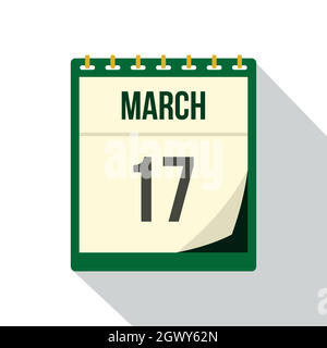 Calendrier avec l'icône de saint Patrick Day date style plat Illustration de Vecteur