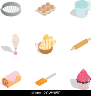 Cuisiner les desserts sucrés icons set Illustration de Vecteur