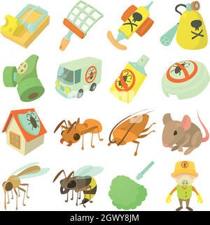 Mettre fin à la lutte antiparasitaire, cartoon style icons set Illustration de Vecteur