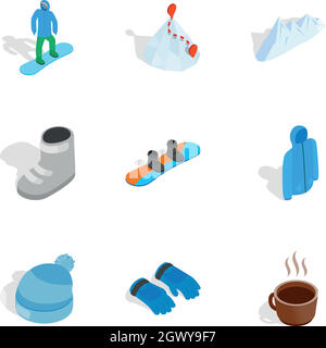 Snowboard icons set, style 3D isométrique Illustration de Vecteur