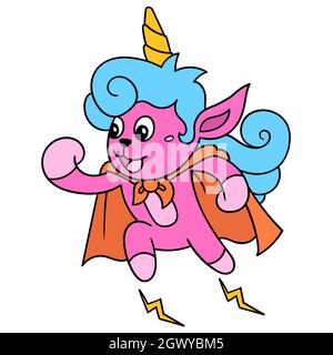 la licorne au visage riant est en train de voler en tant que super-héros Illustration de Vecteur