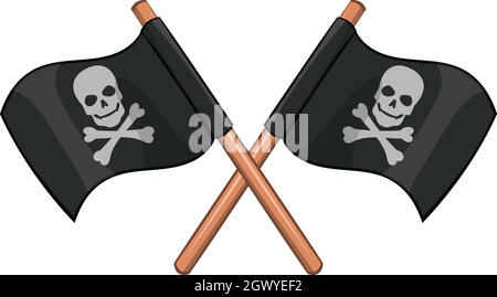 Drapeaux pirates croisés, icône de style cartoon Illustration de Vecteur