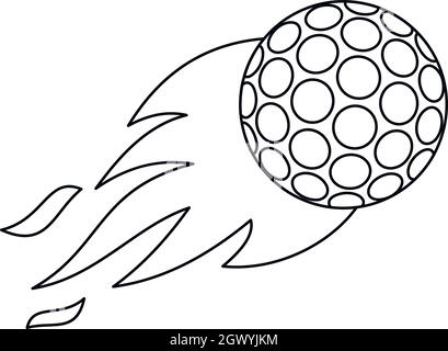Balle de Golf avec l'icône de style du contour de flamme, Illustration de Vecteur