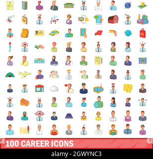 Carrière 100 icons set, cartoon style Illustration de Vecteur