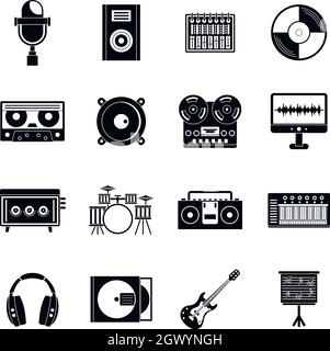 Articles de studio d'enregistrement, le style simple icons set Illustration de Vecteur