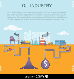 Le concept de cycle de l'industrie pétrolière, cartoon style Illustration de Vecteur